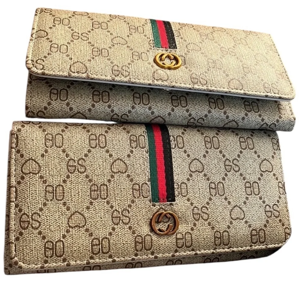 Double G mobile phone wallet or clutch faux leather w/ canvas stripe
